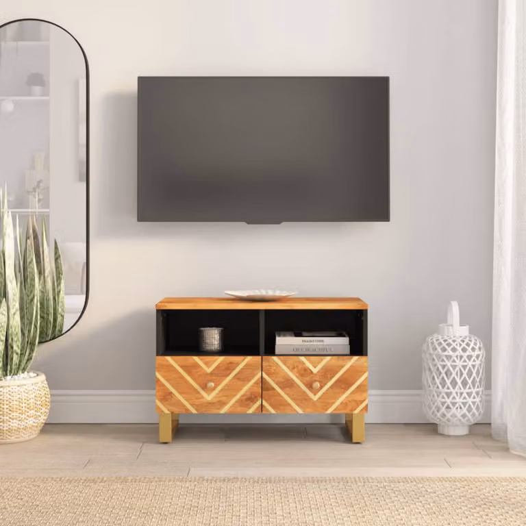 vidaXL Mobile Porta TV Moderno in Legno di Mango e Metallo, Marrone e Nero, L 70 cm x P 33,5 cm x H 46 cm