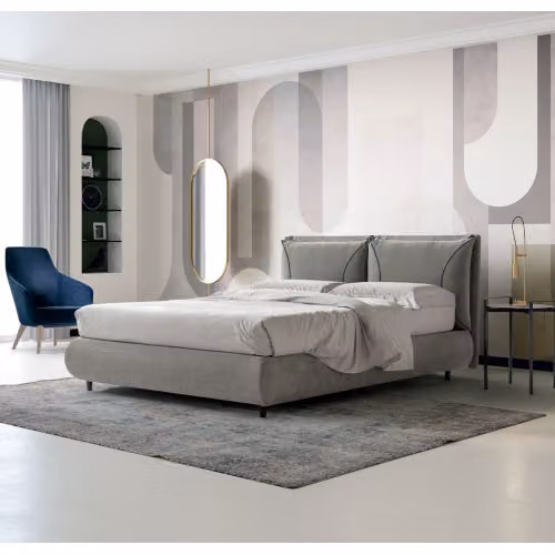 Letto matrimoniale fisso o con contenitore imbottito con cuscini reclinabili interamente sfoderabile Iris Nefi Italia