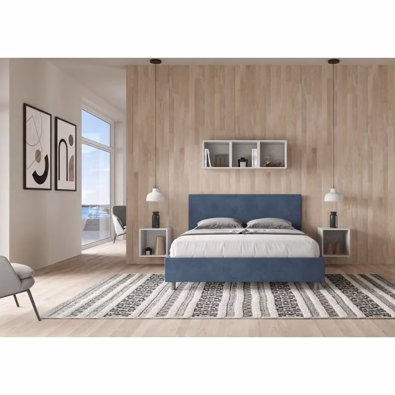 Letto Matrimoniale con Contenitore Adele Ityhome in Microfibra Blu L/P: 150 x 200 cm – 2