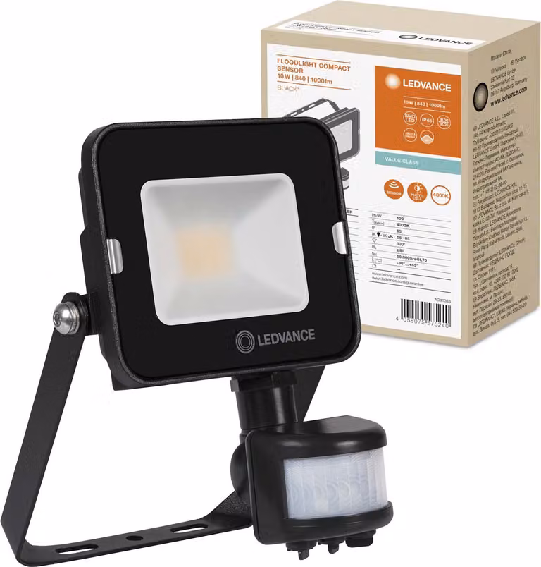Proiettore LED Proiettore da esterno 10W 1000lm 4000K IP65 nero con sensore di movimento e crepuscolo Proiettore Ledvance