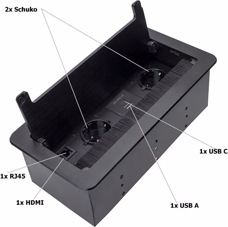Presa da tavolo da ufficio con porte USB A e C, a scomparsa, con porte RJ45 e HDMI