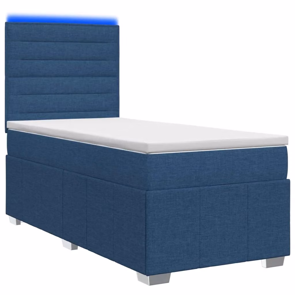 Letto Box Spring vidaXL con Materasso Blu e Illuminazione LED, Base a Sollevamento, Porta USB e Molle Pocket Individuali, L/P: 90 x 200 cm – 2
