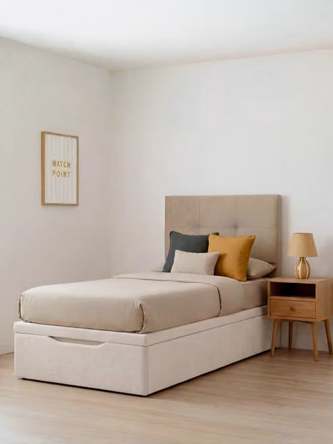 Letto contenitore imbottito Kenay Home in tessuto bianco sporco L/P/H: 90 x 190 cm