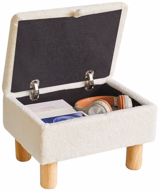 Pouf rettangolare Unyqoos® con spazio contenitore nascosto, rivestimento in morbido peluche, gambe in legno robuste con base antiscivolo, versatile poggiapiedi (capacità fino a 100 kg)