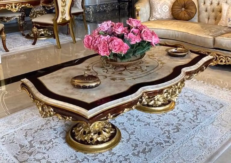 Casa Padrino - Tavolino barocco bianco / marrone / oro - Tavolo in legno massiccio fatto a mano in stile barocco - Mobili da salotto barocchi - Nobile & Magnifico