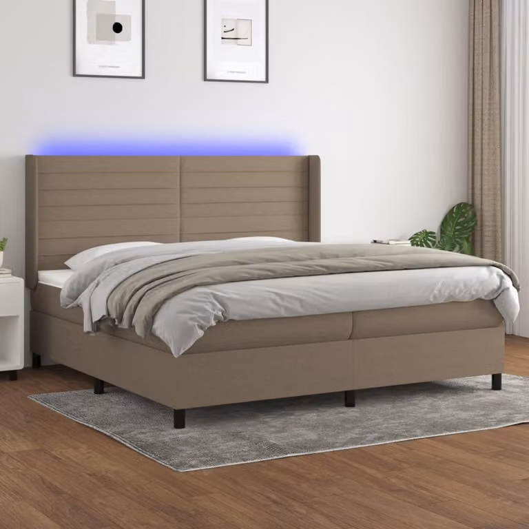 Letto a molle con materasso e illuminazione LED vidaXL in tessuto tortora 200x200 cm