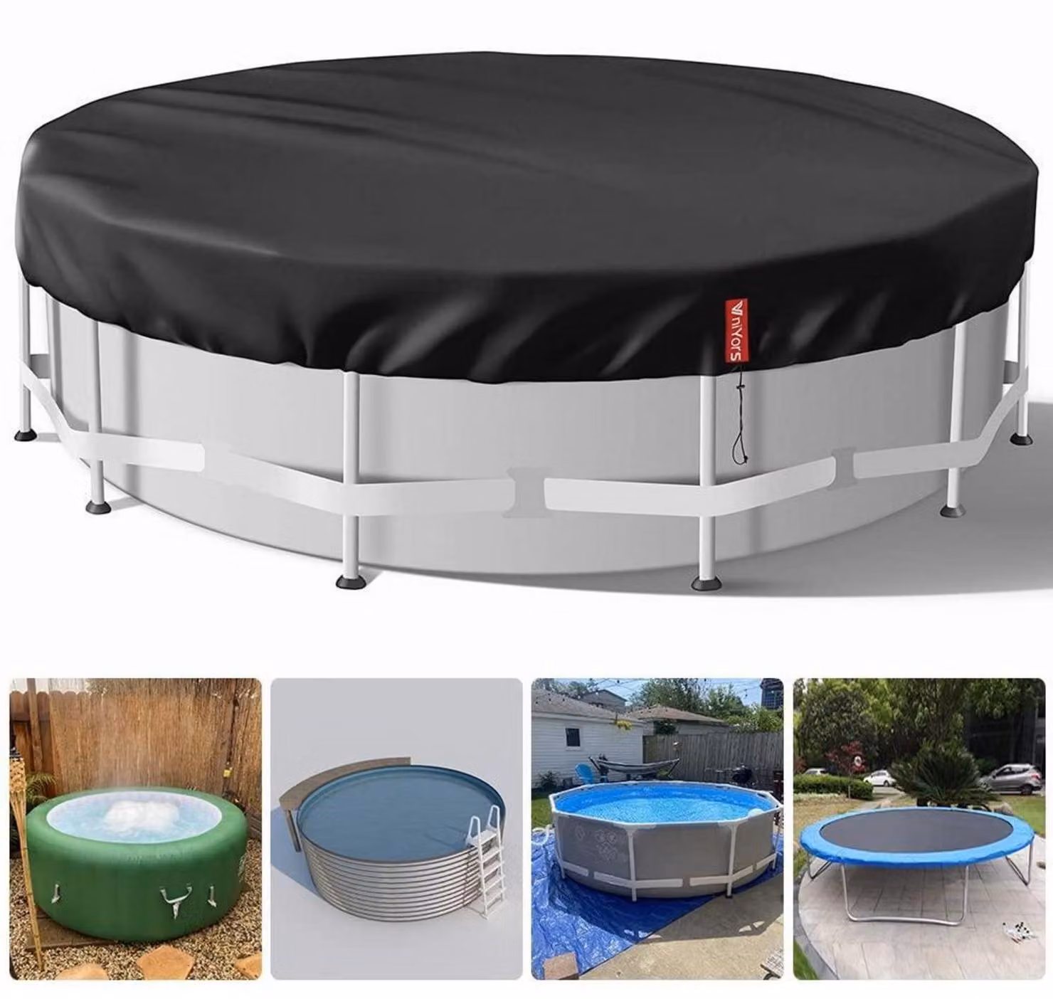 Copertura per piscina, forma circolare, diametro 190 cm, tessuto Oxford 420D, protezione UV, colore nero