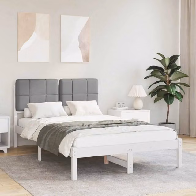 Letto con Testiera Rivestita vidaXL in Legno di Pino Grigio L/P/H: 120 x 200 cm
