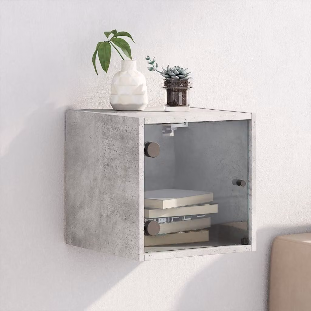 Comodino moderno vidaXL con anta in vetro, Grigio, L 37 cm x P 35 cm x H 35 cm