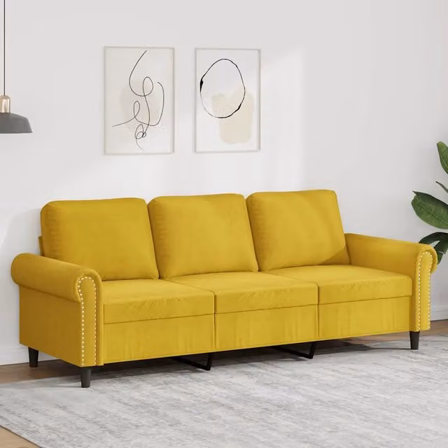 Divano a 3 Posti-Sofa 3 Posti Giallo 180 cm in Velluto 530603