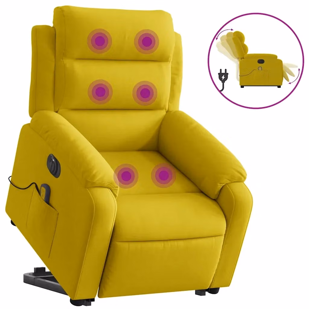 Poltrona Alzapersona Elettrica con Massaggio vidaXL in Velluto Giallo – 2