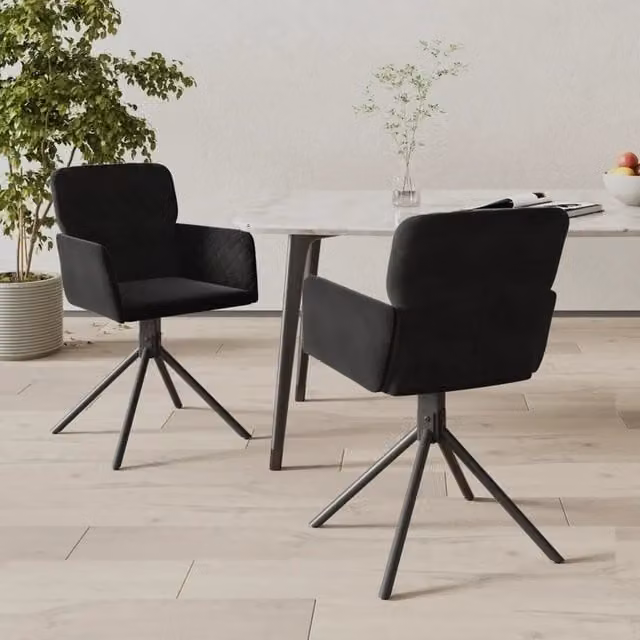 Set di 2 sedie da pranzo girevoli a 360 gradi vidaXL in velluto nero con design moderno