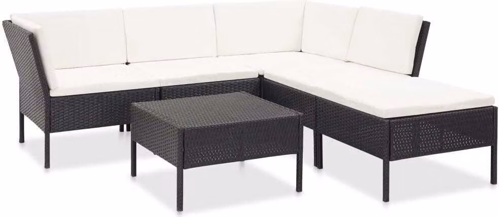 The Living Store Set da giardino da 6 pezzi con cuscini in poly rattan nero
