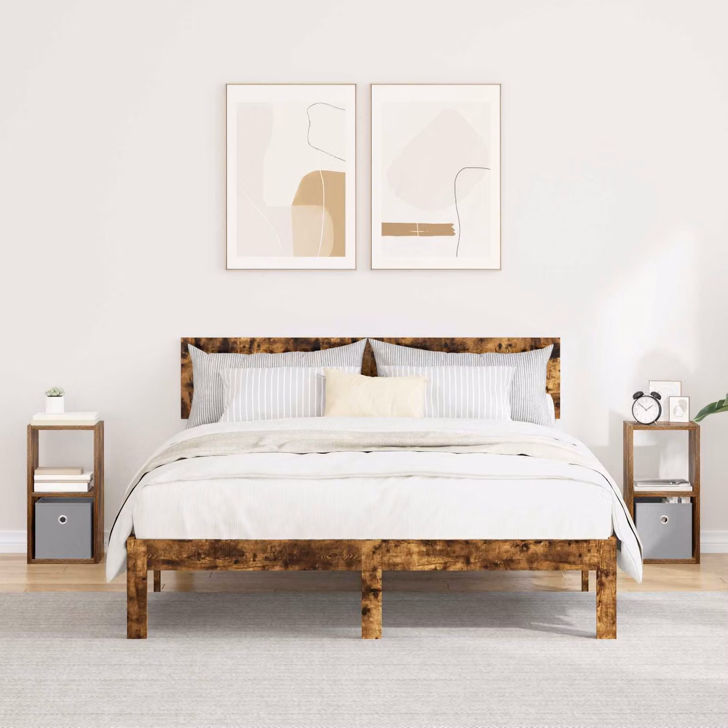 Set di 2 comodini moderni vidaXL in rovere fumo, L: 25,5 cm, P: 22 cm, H: 49,5 cm