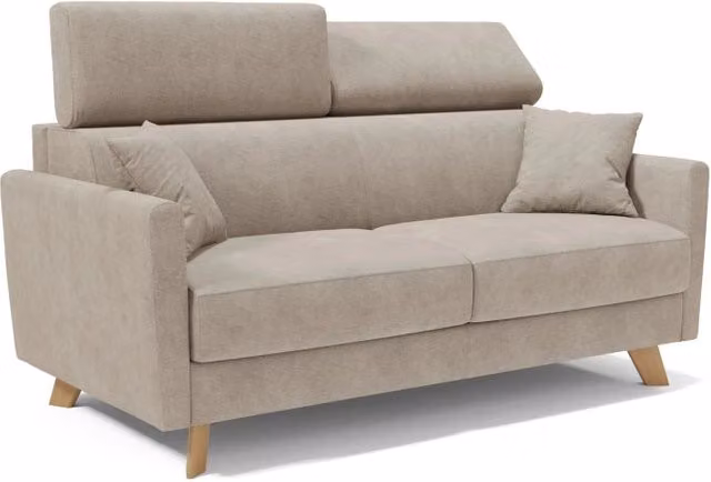 Divano letto matrimoniale Francy Divani.Store in tessuto beige con poggiatesta regolabili, impermeabile e smacchiabile, L/P/H: 200 x 160 x 200 cm