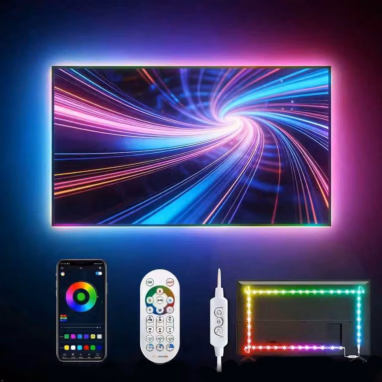 Striscia LED da 5 metri, illuminazione di sfondo per TV, USB, RGB, sincronizzazione con la musica, controllo tramite app