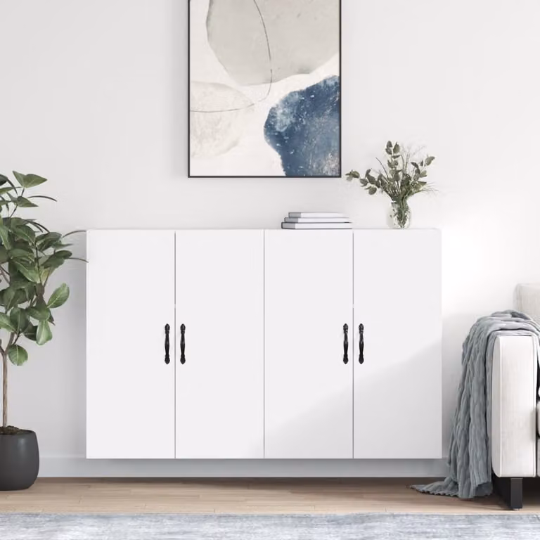 Set di 2 armadietti a parete moderni vidaXL in legno e metallo, colore bianco opaco
