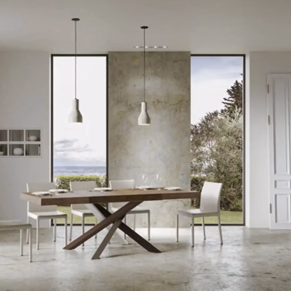 Tavolo allungabile moderno Ityhome in legno e metallo colore marrone con gambe multicolore L: 160-264 cm, P: 90 cm – 2