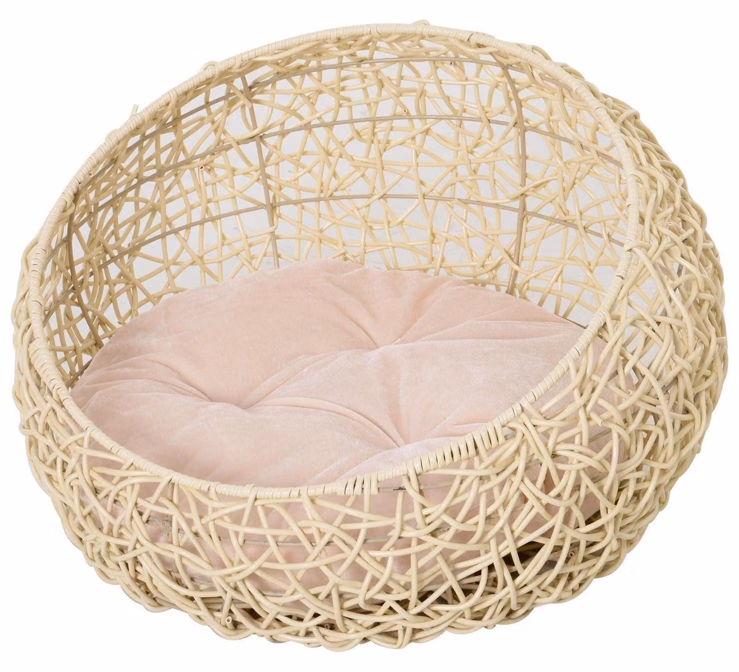 Cuccia per gatti con cuscino – Materiale: rattan in PVC | Colore: beige | Dimensioni: 56x56x35 cm