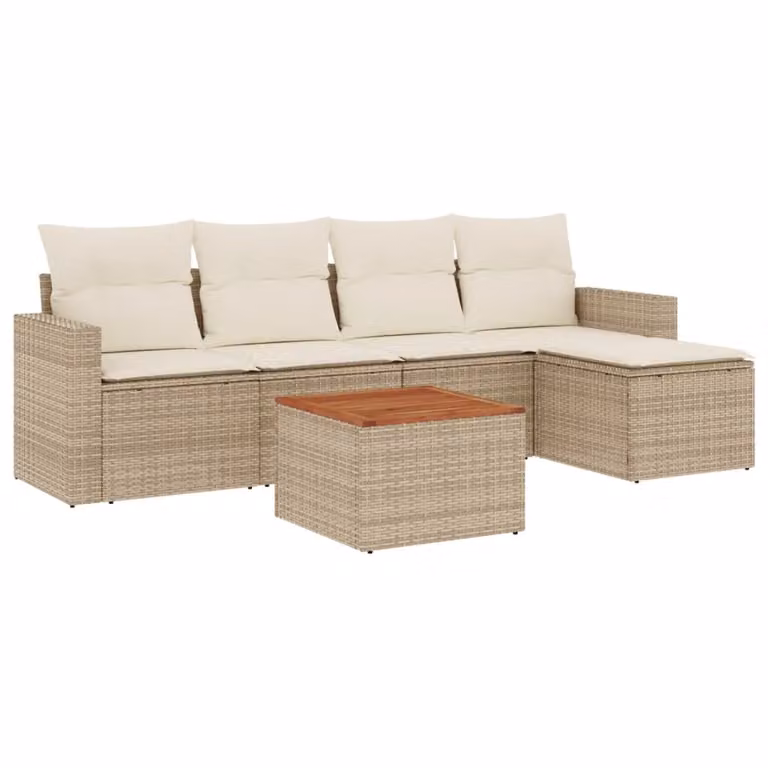 Set Divano da Giardino 6 pz con Cuscini Beige in Polyrattan