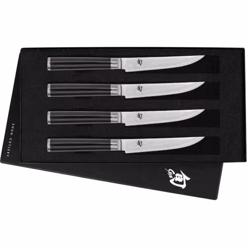 KAI Shun Classic set di coltelli da bistecca giapponesi 4 pezzi lunghezza lama 12 cm - Coltelli damascati 32 strati VG MAX Core - 61 (±1) HRC - Manico in legno di Pakka -Coltelli da griglia forgiati