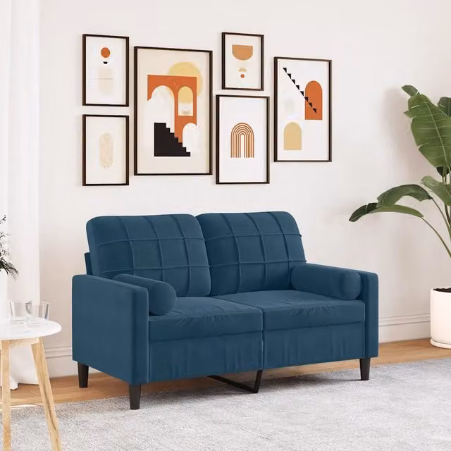 Divano a 2 posti moderno vidaXL in velluto blu con cuscini e coperture rimovibili L: 137 cm, P: 80 cm, H: 77 cm – 1