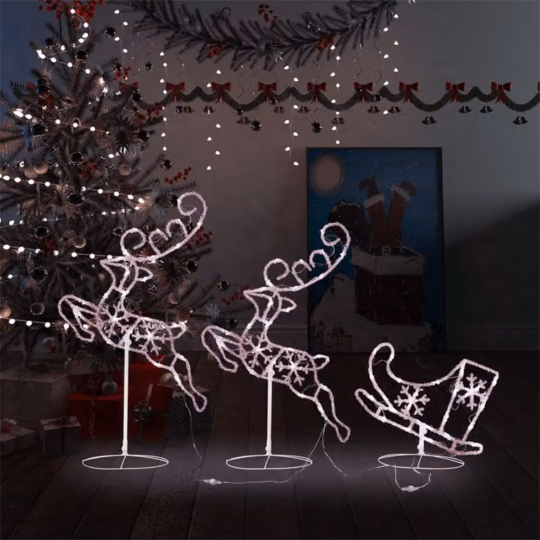 The Living Store Decorazione natalizia LED renna e slitta in acrilico 260x21x87 cm