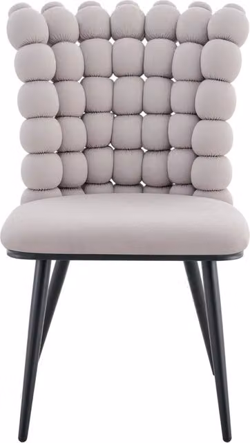 Set di 2 Sedie da Pranzo in Velluto Grigio Chiaro con Gambe in Metallo Nero Verniciato, Design a Catena di Sfere