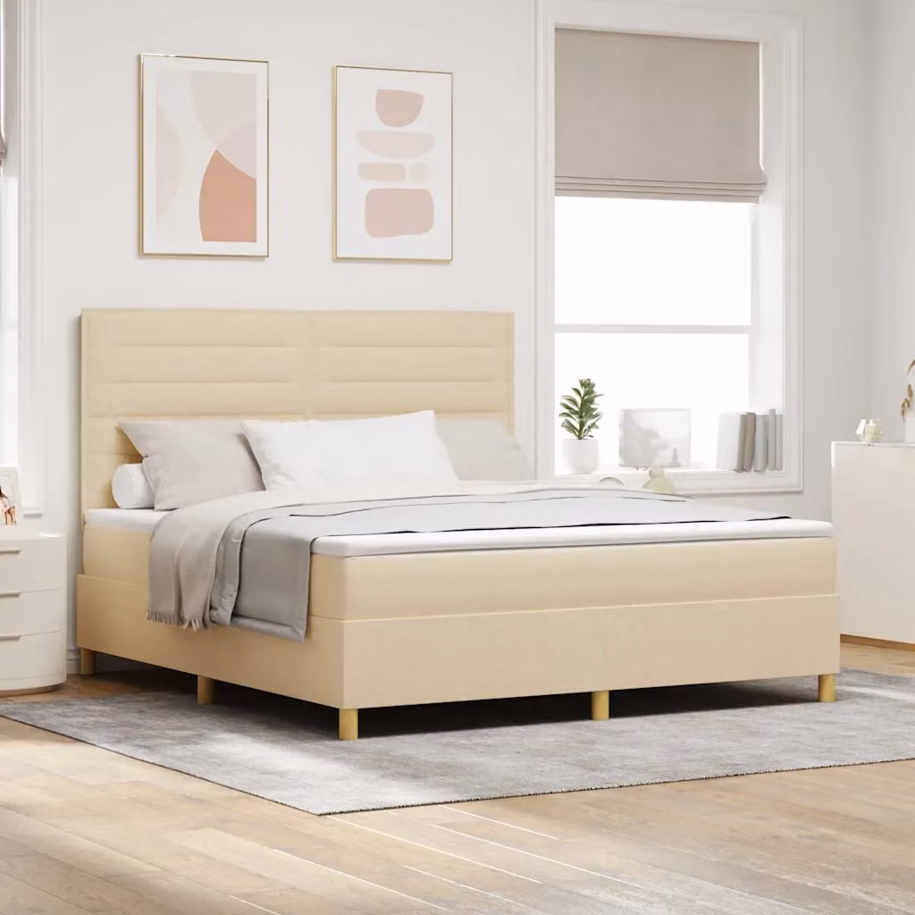 Letto a molle con illuminazione LED e testiera vidaXL in tessuto beige, L/P: 180 x 200 cm