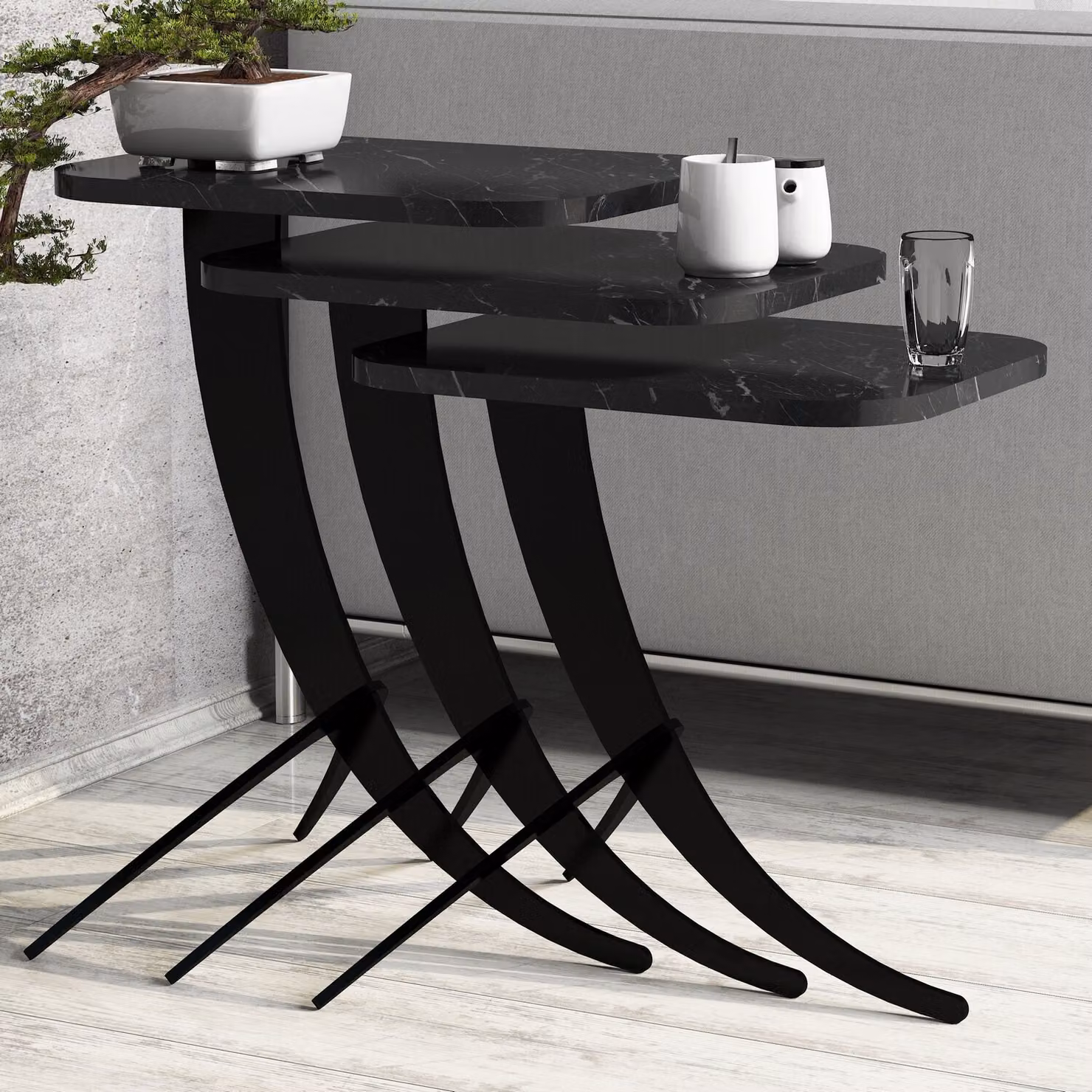 Skye Decor, Pion- Pion HCT, nero, tavolini da salotto, 45x35x60 cm, pannello truciolare rivestito al 100% in melamina