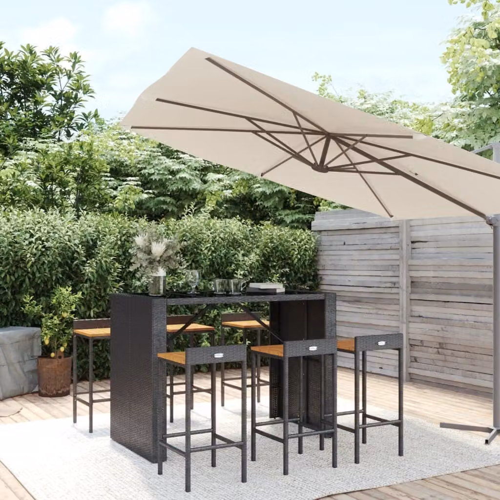 Maison Exclusive - Set Bar Giardino 7 pz Nero Polyrattan e Legno Massello Acacia