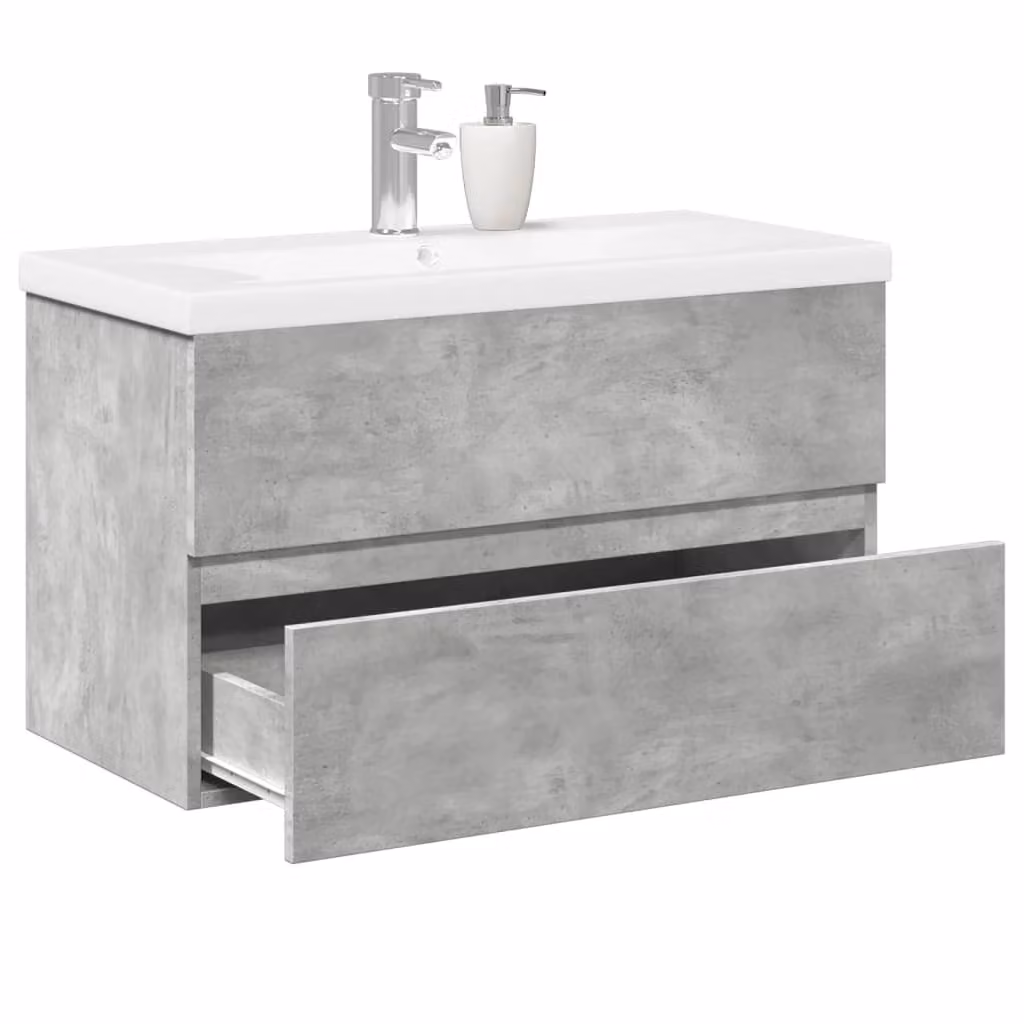 Set di mobili da bagno vidaXL composto da 2 pezzi in legno multistrato, colore grigio e bianco, con pensile e mobile lavabo moderno a parete