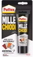 Pattex Adesivo Millechiodi Crystal trasparente 90g impermeabile per montaggio oggetti