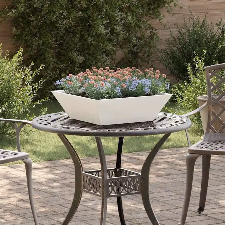 vidaXL Vaso da giardino in acciaio Bianco L 50 x P 50 x H 15 cm