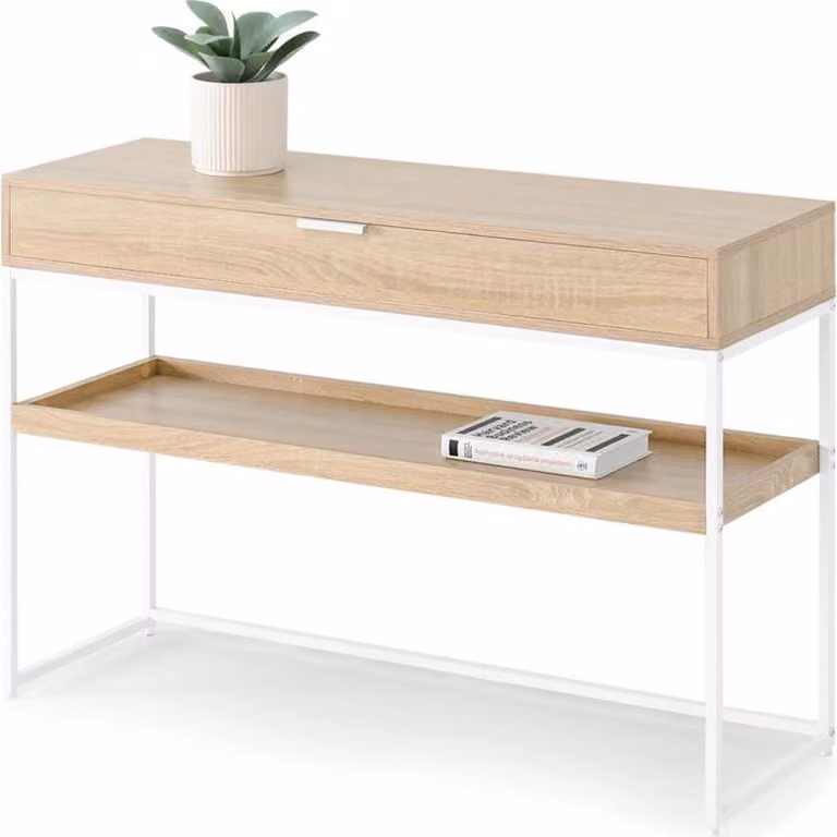 Consolle NIRAI con ripiano e cassetto - sonoma / bianco