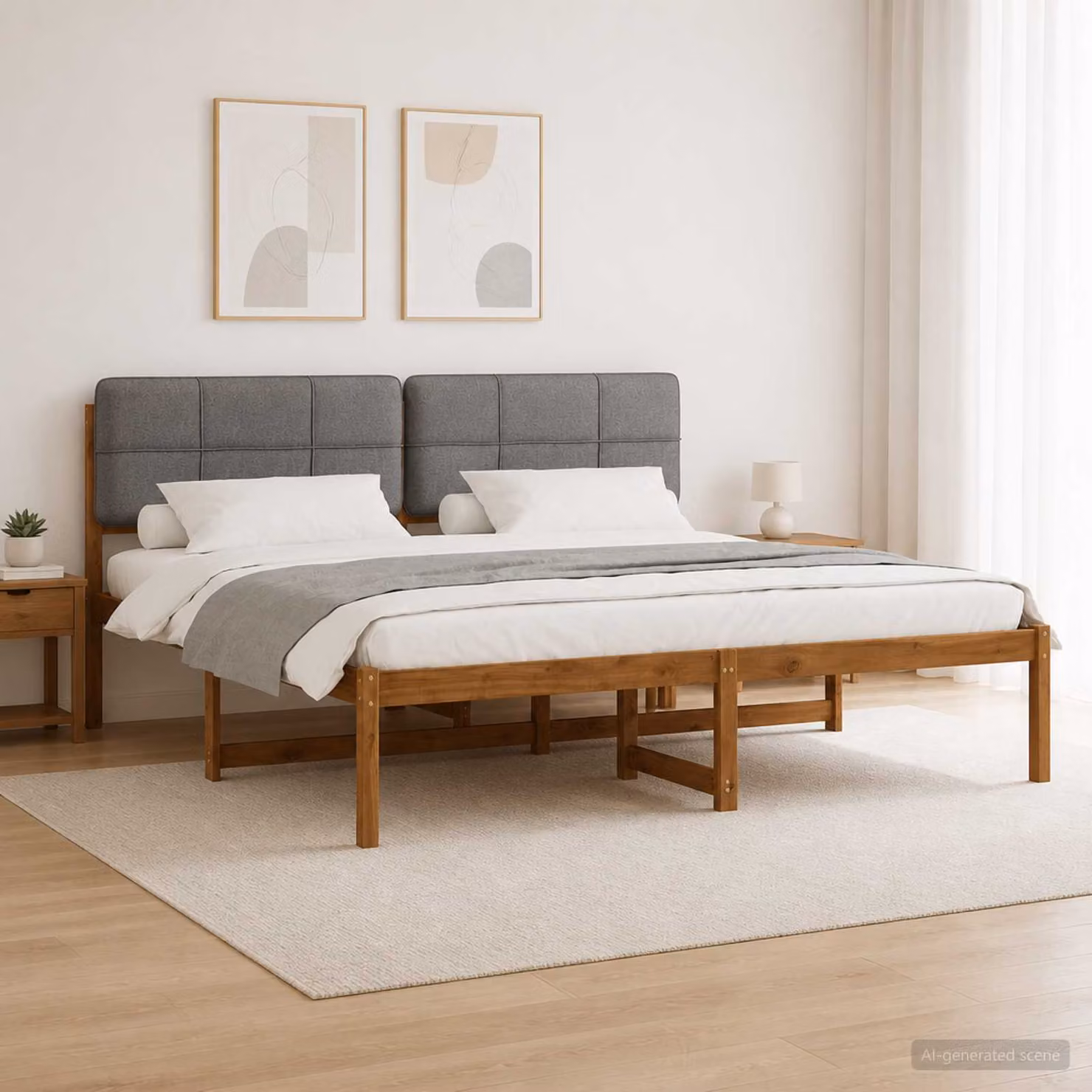 vidaXL Letto con Testiera Rivestita Naturale e Grigio Chiaro