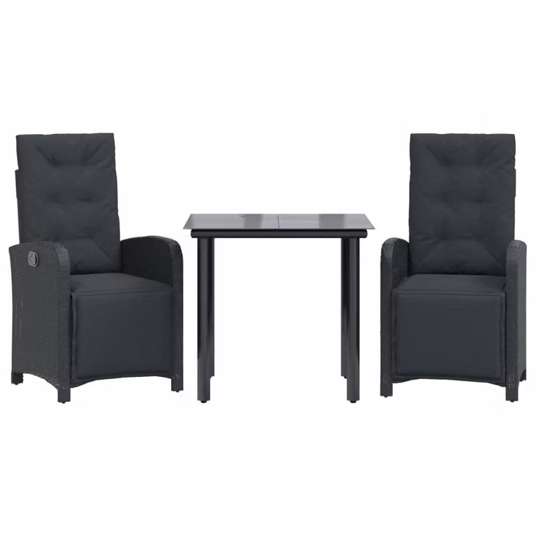 Set da Bistrò 3 pz con Cuscini Nero in Polyrattan