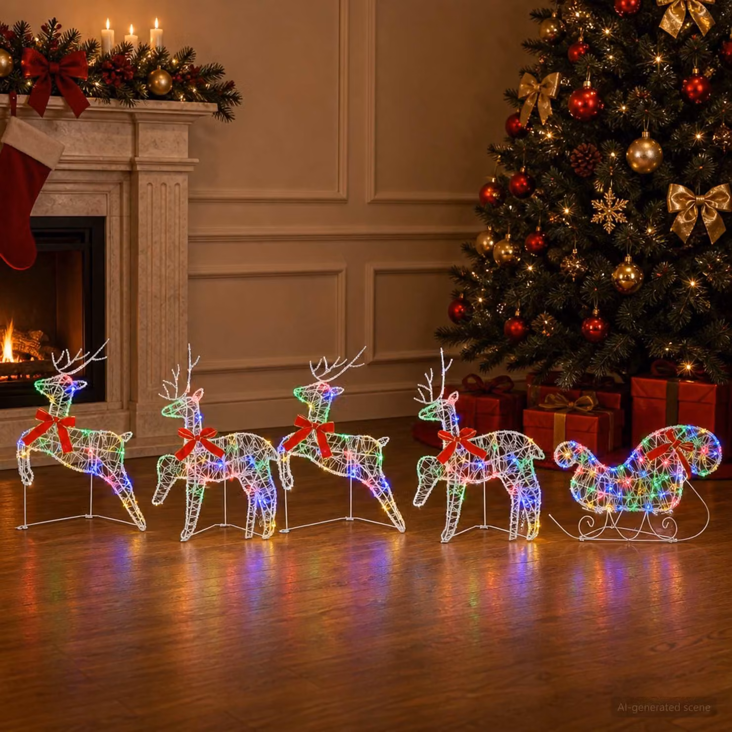 vidaXL Renna di Natale con slitta 5 pz 100 LED Multicolore