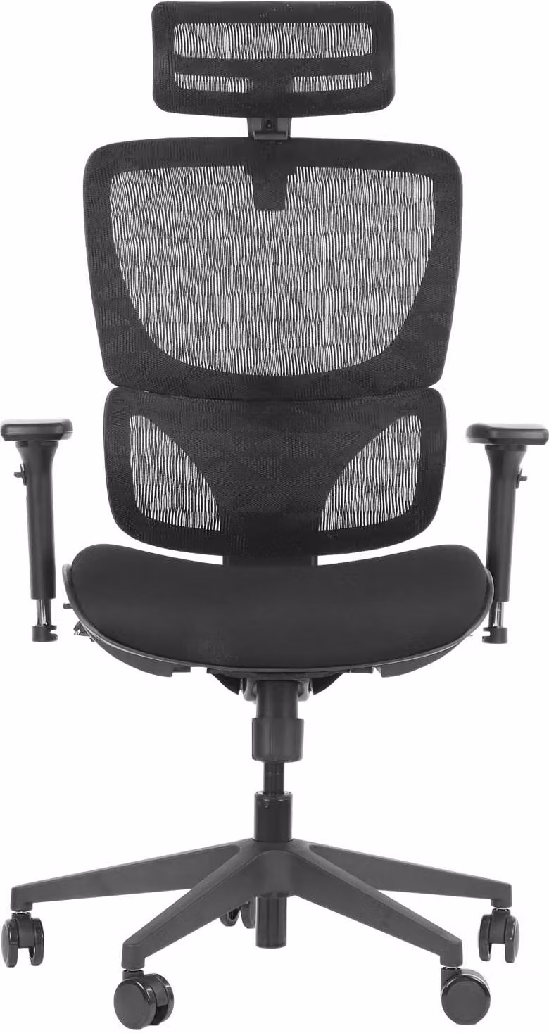 Sedia girevole ergonomica da ufficio ErgoNew S1, base in nylon, braccioli regolabili, poggiatesta, seduta e schienale regolabili, nero