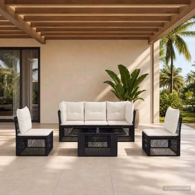 Set Divano da Giardino 6 pz Nero polyrattan 3436435