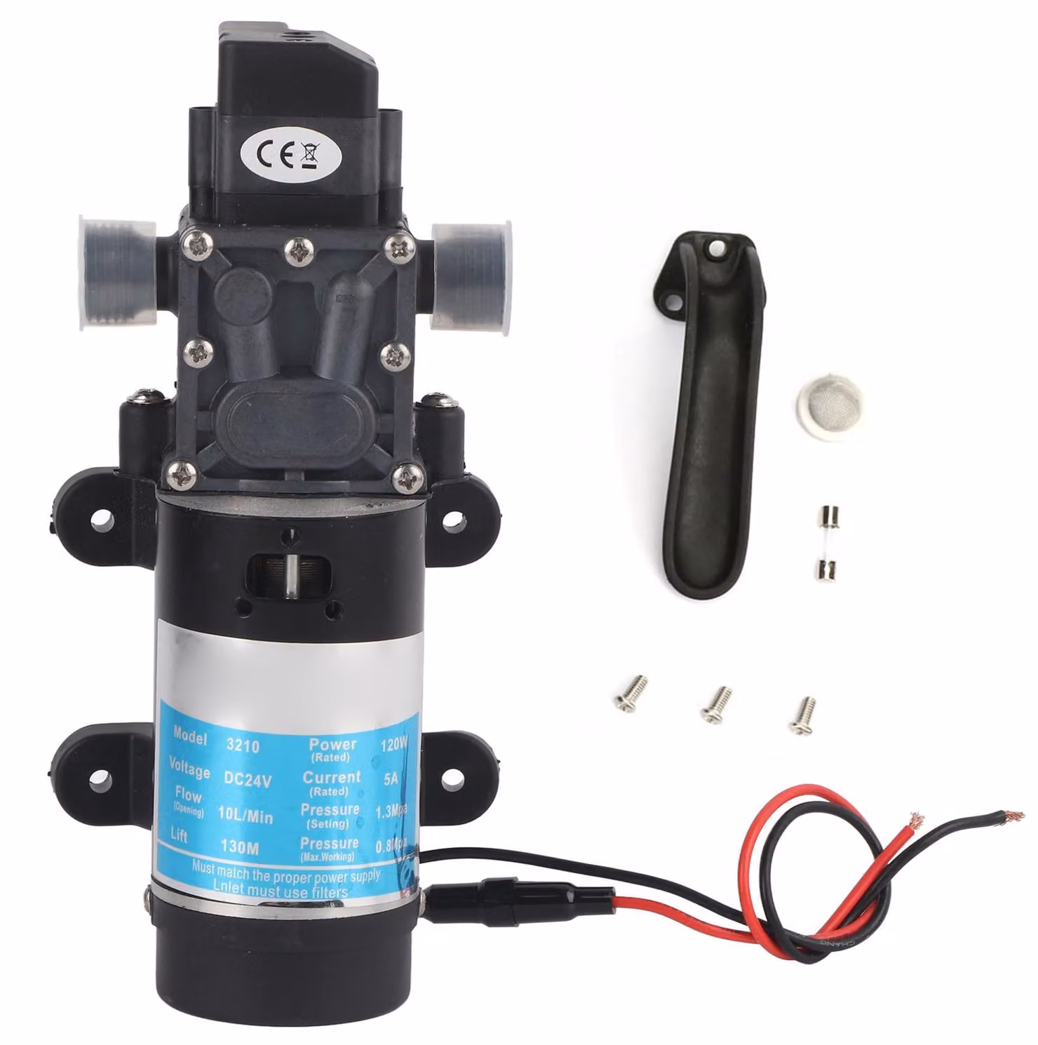Pompa elettrica per acqua da 120 W, portata di 10 litri al minuto, autoadescante, con membrana per idropulitrici, alimentazione 24 V/5 A