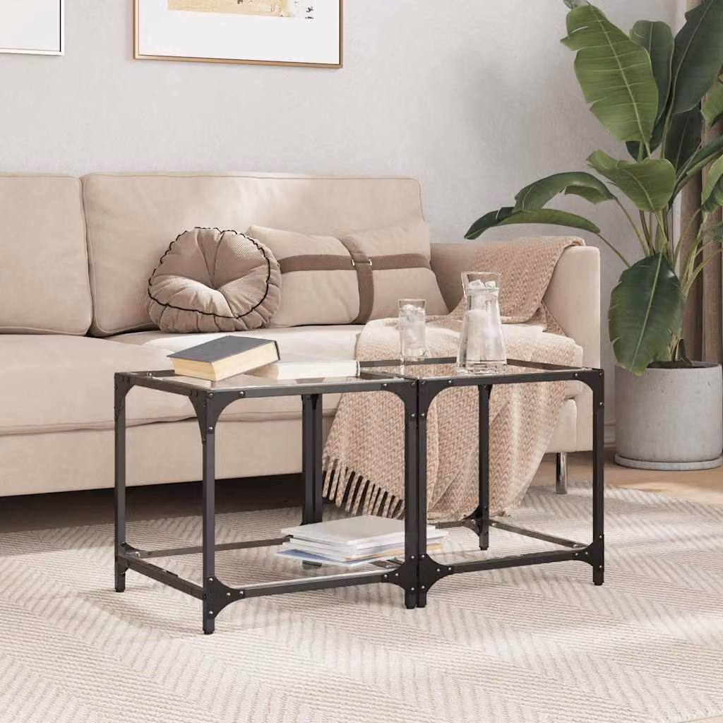vidaXL Tavolino da salotto moderno con piano in vetro trasparente e struttura nera L/P/H: 40 x 40 x 40 cm
