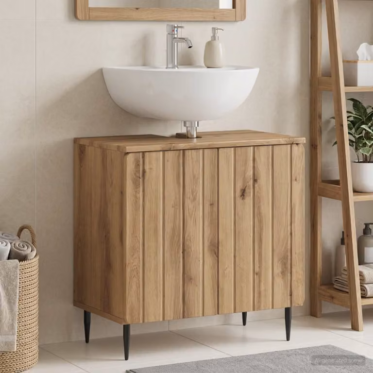 Armadio per lavabo da bagno vidaXL ZWOLLE moderno in legno rovere marrone L/P/H: 59,5 x 31,5 x 59,0 cm