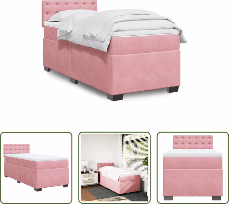 The Living Store Letto a molle con materasso Rosa 100x200 cm Velluto