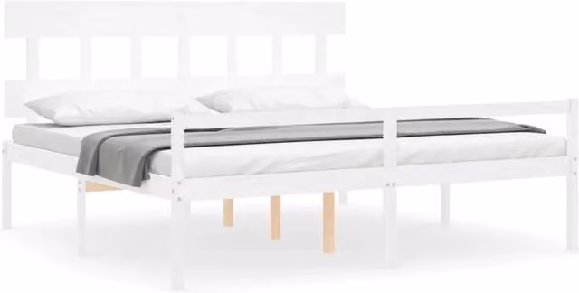 Letto matrimoniale | Letto per adulti | Letto per Anziani con Testiera Bianco 200x200 cm Legno Massello