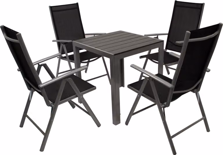 Set da giardino DEGAMO SORANO, 5 pezzi, in alluminio e finto legno, tavolo 70x70 cm