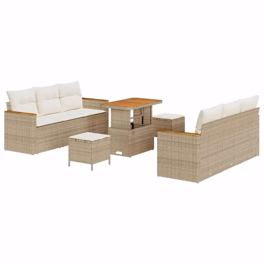 Set Divano da Giardino vidaXL 9 Pezzi in Polyrattan Beige con Tavolino e Cuscini – 2