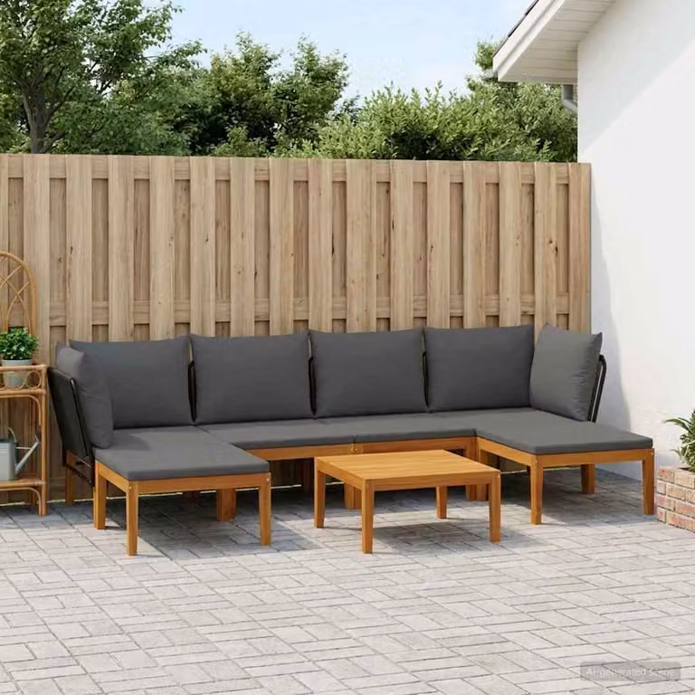 Set da giardino moderno vidaXL in legno di acacia con 7 pezzi e cuscini inclusi