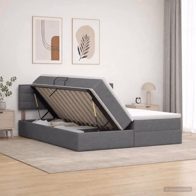 Letto con contenitore e materasso vidaXL Grigio, con illuminazione LED e porte USB, L/P: 200 x 200 cm