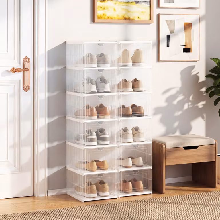 Set di 2 organizer per scarpe Costway a 6 livelli, scatole pieghevoli trasparenti per ingresso e soggiorno